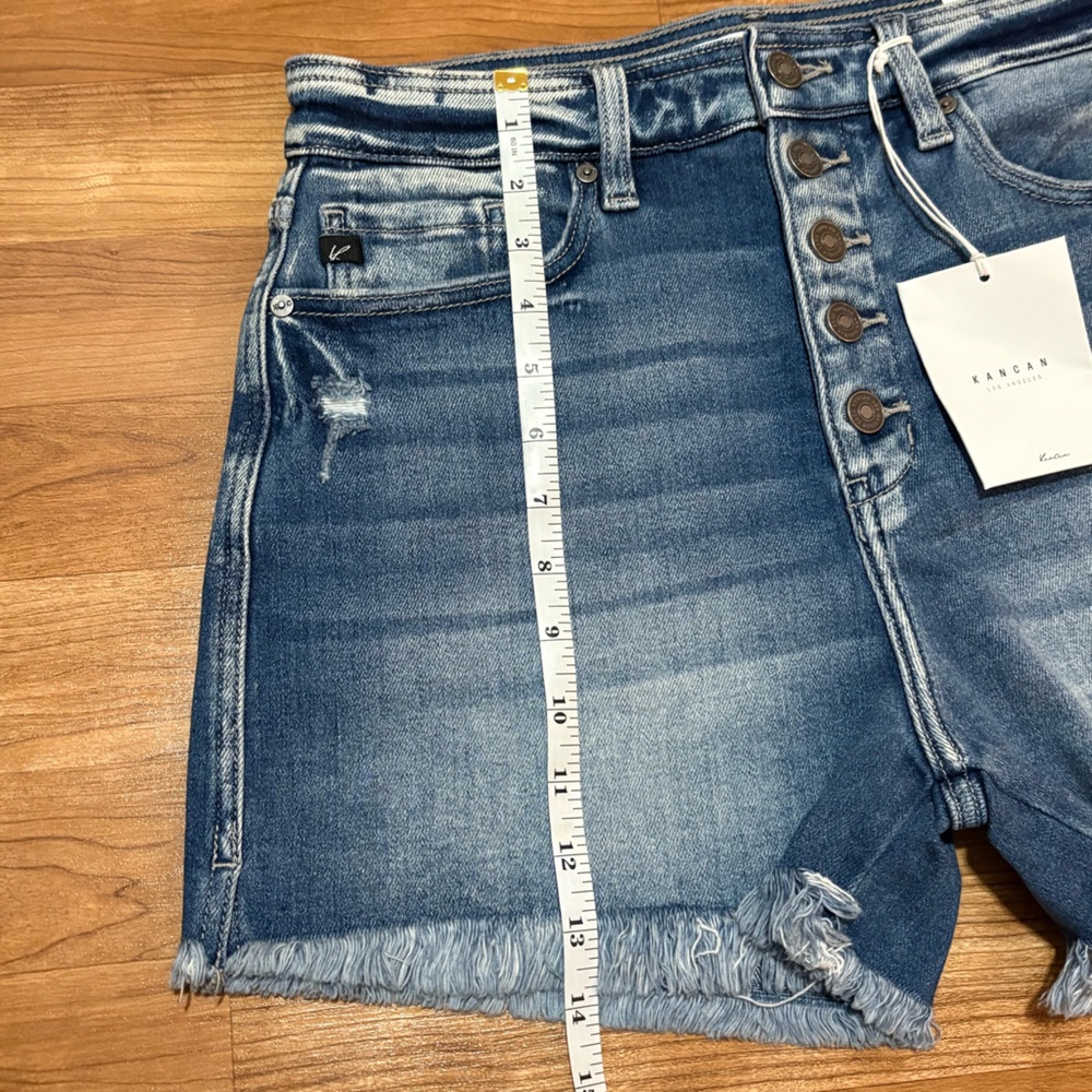 KanCan Blue Jean Shorts Women’s XL high rise button fly distressed frayed hem - Picture 13 of 15